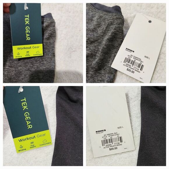Tek Gear Activewear Top Size Large Drytek 2pcs Black/Gray  Reflective Logo - Picture 12 of 12